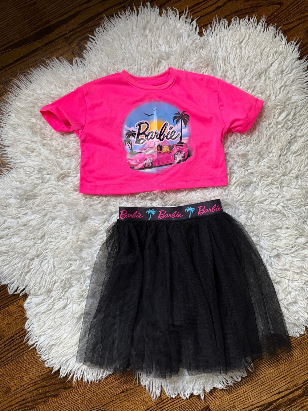 Barbie Hot Pink Graphic Crop Tee with Convertible Scene